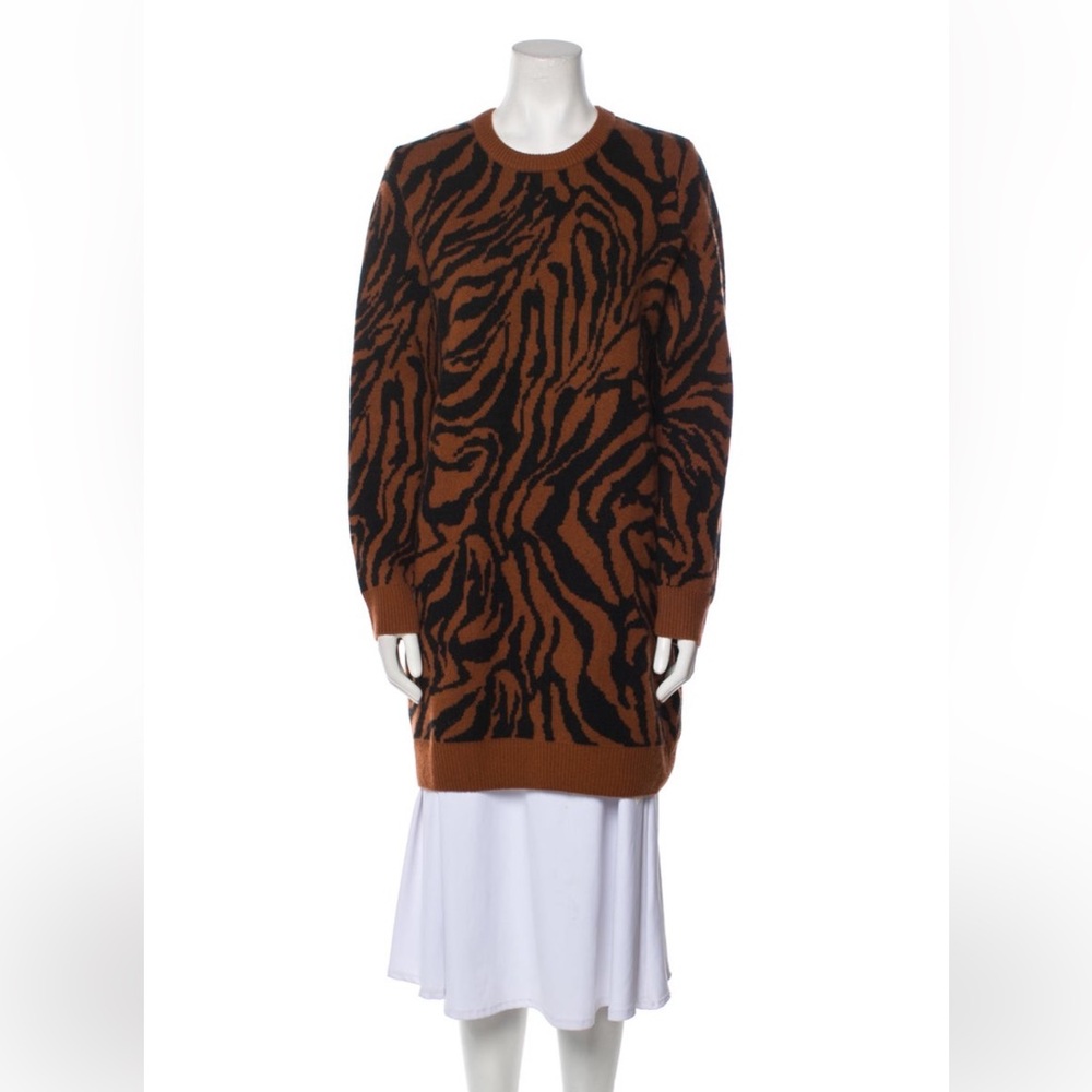 NAADAM Brown and Black Animal Print Crew Neck Sweater Dress